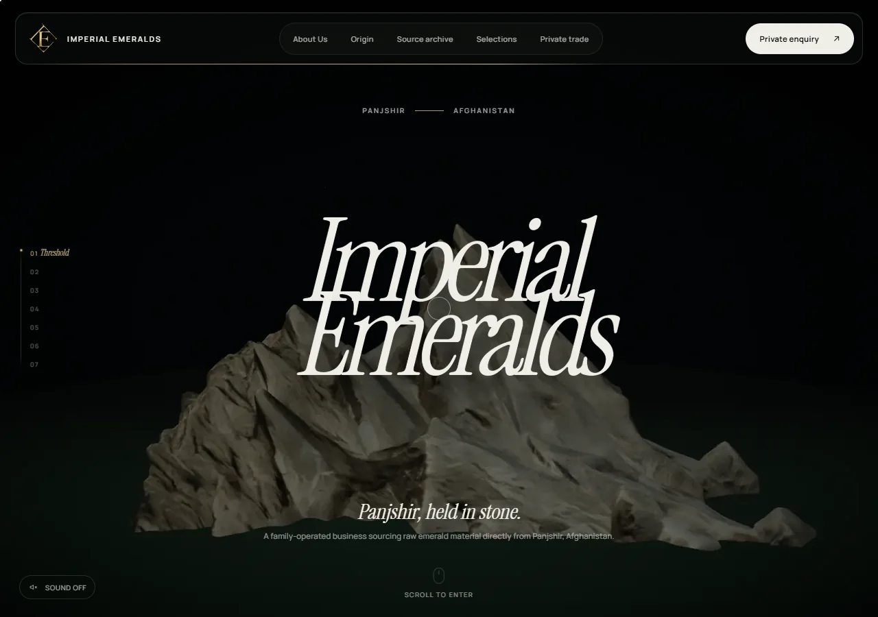 Imperial Emeralds homepage: the name set over rough emerald-bearing stone from Panjshir